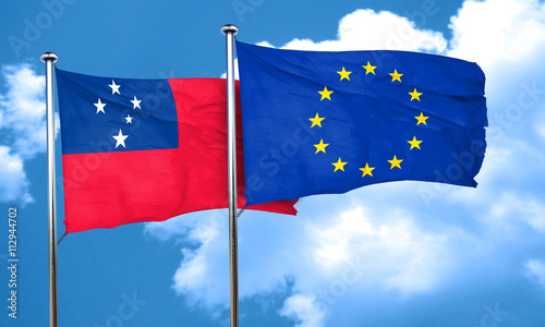 Samoa flag with european union flag, 3D rendering