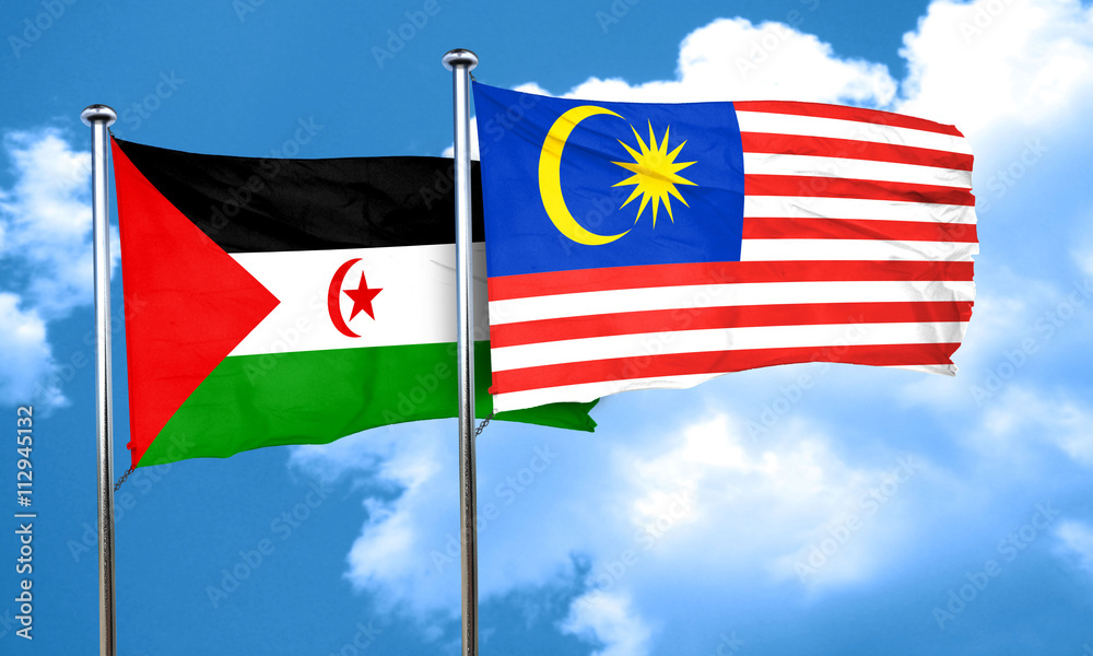 Western sahara flag with Malaysia flag, 3D rendering Western sahara flag with Malaysia flag, 3D rendering