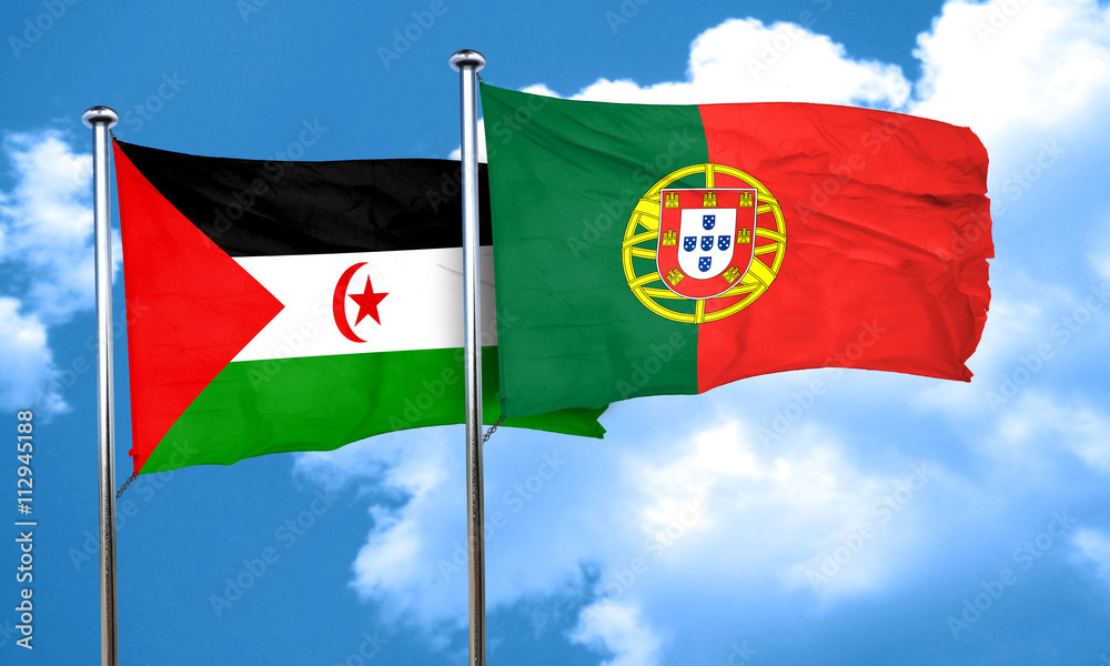 Western sahara flag with Portugal flag, 3D rendering