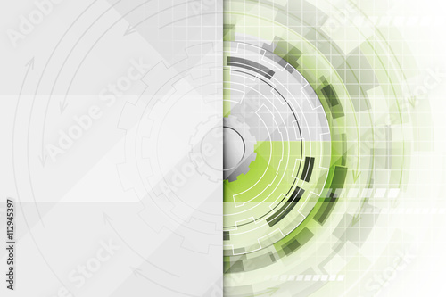 Technological abstract vector illustration with a gear wheel in the middle.