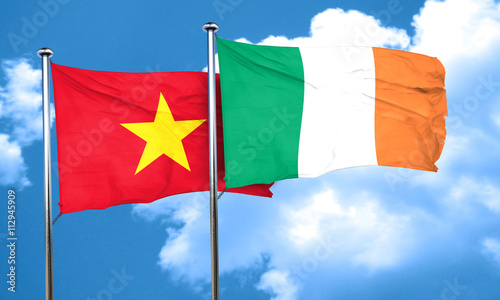 Vietnam flag with Ireland flag, 3D rendering