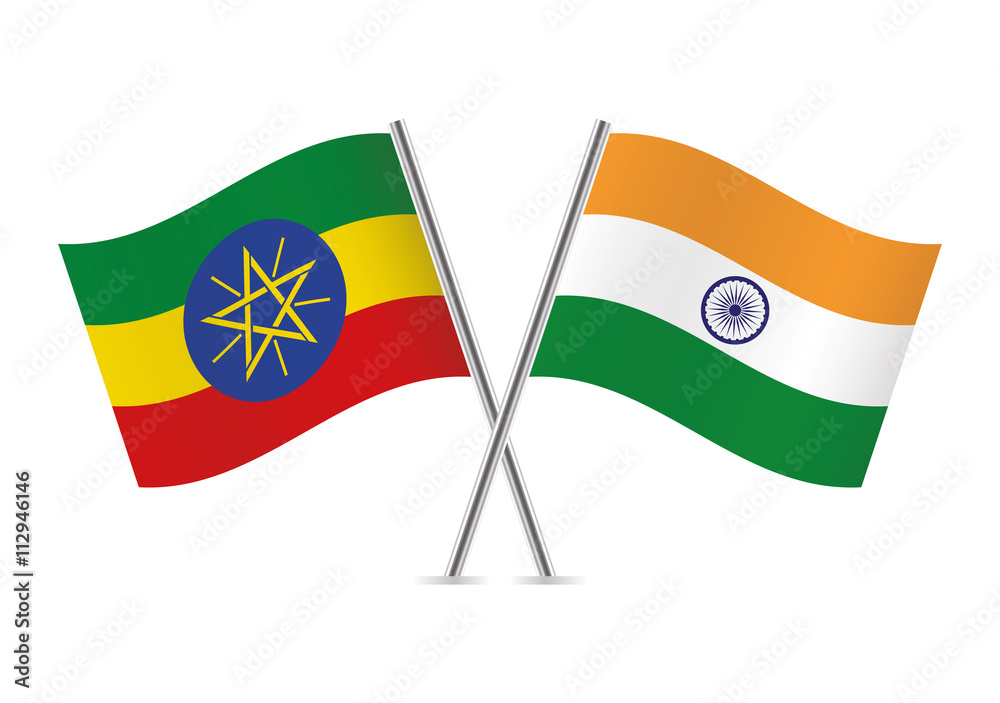 Ethiopian and Indian flags. Vector illustration. Ethiopian and Indian flags. Vector illustration.