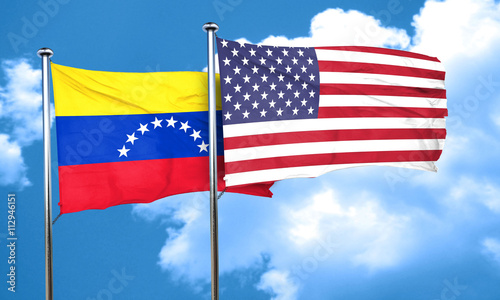 Venezuela flag with American flag, 3D rendering