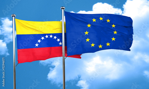 Venezuela flag with european union flag, 3D rendering