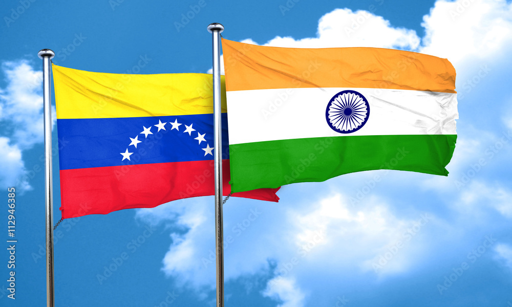 Venezuela flag with India flag, 3D rendering Venezuela flag with India flag, 3D rendering