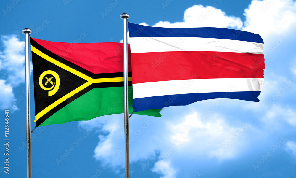 Vanatu flag with Costa Rica flag, 3D rendering Vanatu flag with Costa Rica flag, 3D rendering