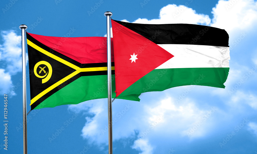 Vanatu flag with Jordan flag, 3D rendering Vanatu flag with Jordan flag, 3D rendering