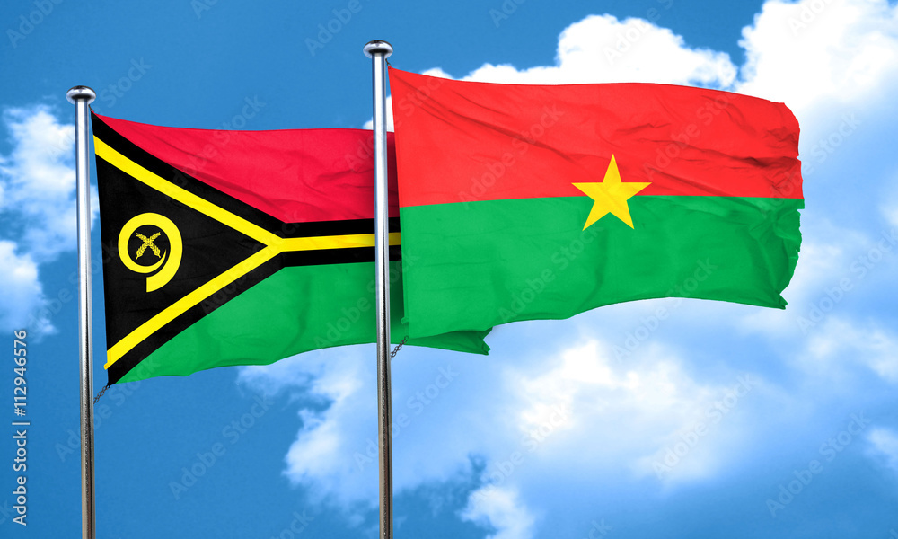 Vanatu flag with Burkina Faso flag, 3D rendering Vanatu flag with Burkina Faso flag, 3D rendering