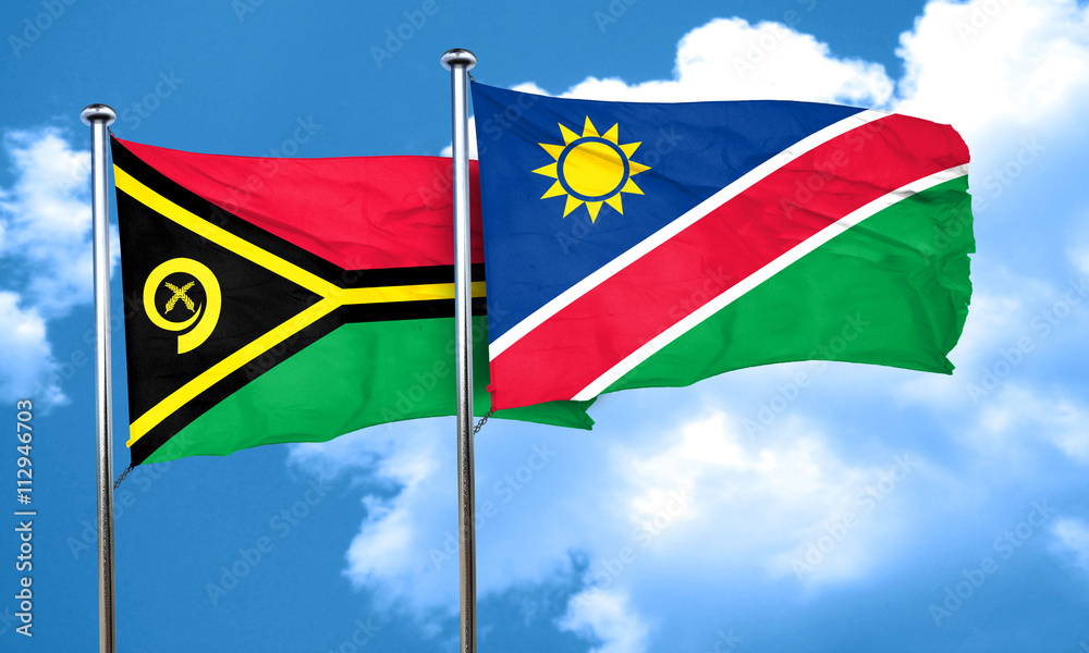 Vanatu flag with Namibia flag, 3D rendering Vanatu flag with Namibia flag, 3D rendering