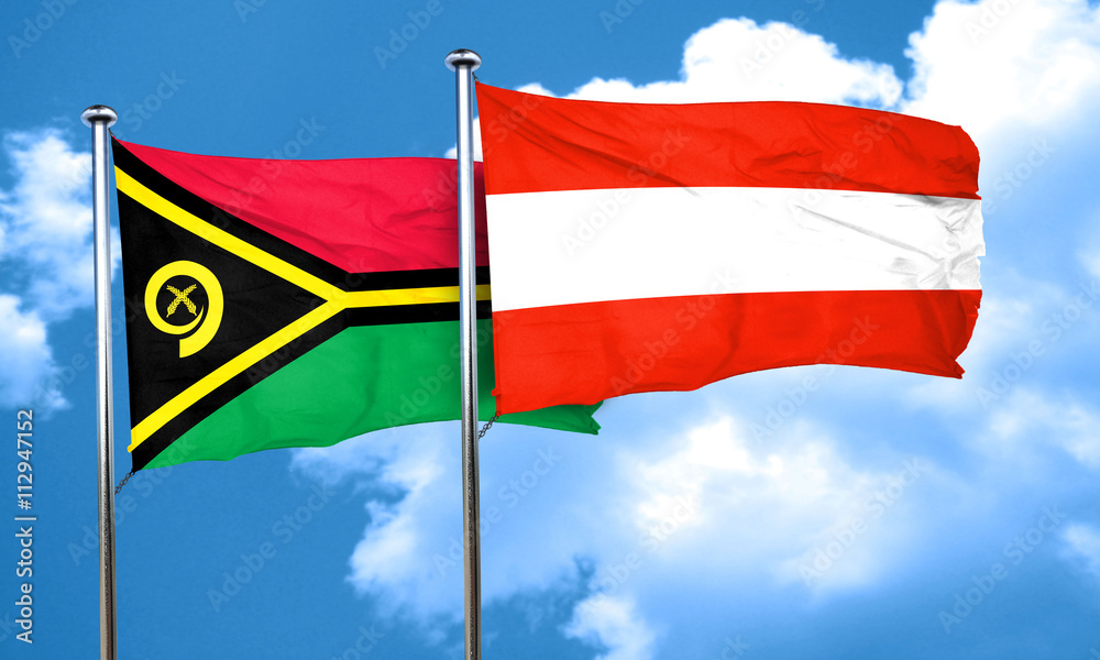Vanatu flag with Austria flag, 3D rendering Vanatu flag with Austria flag, 3D rendering