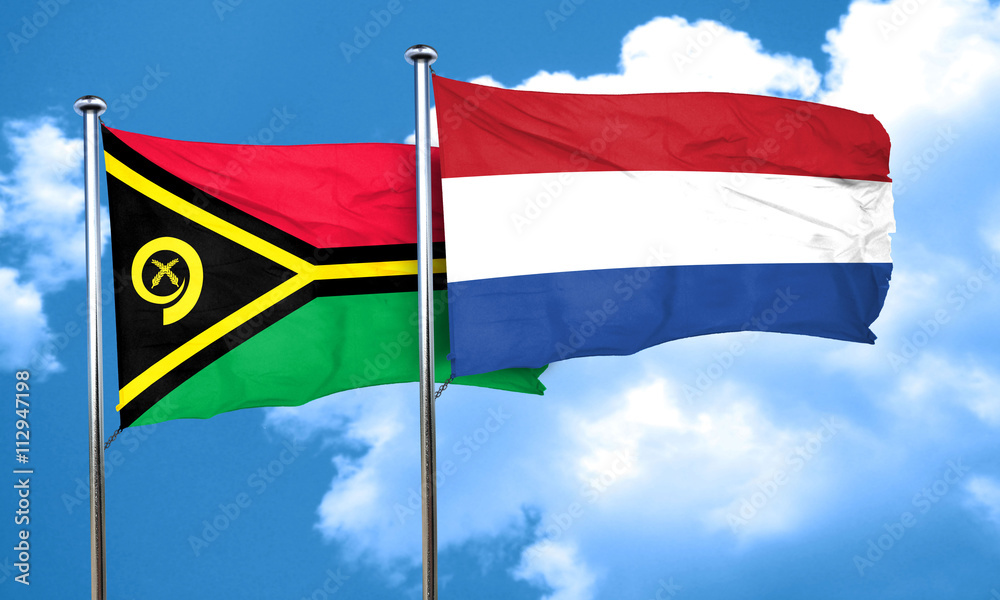 Vanatu flag with Netherlands flag, 3D rendering Vanatu flag with Netherlands flag, 3D rendering