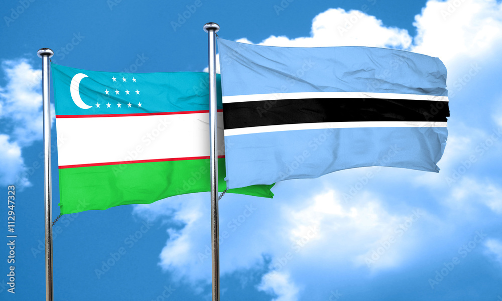 Uzbekistan flag with Botswana flag, 3D rendering Uzbekistan flag with Botswana flag, 3D rendering