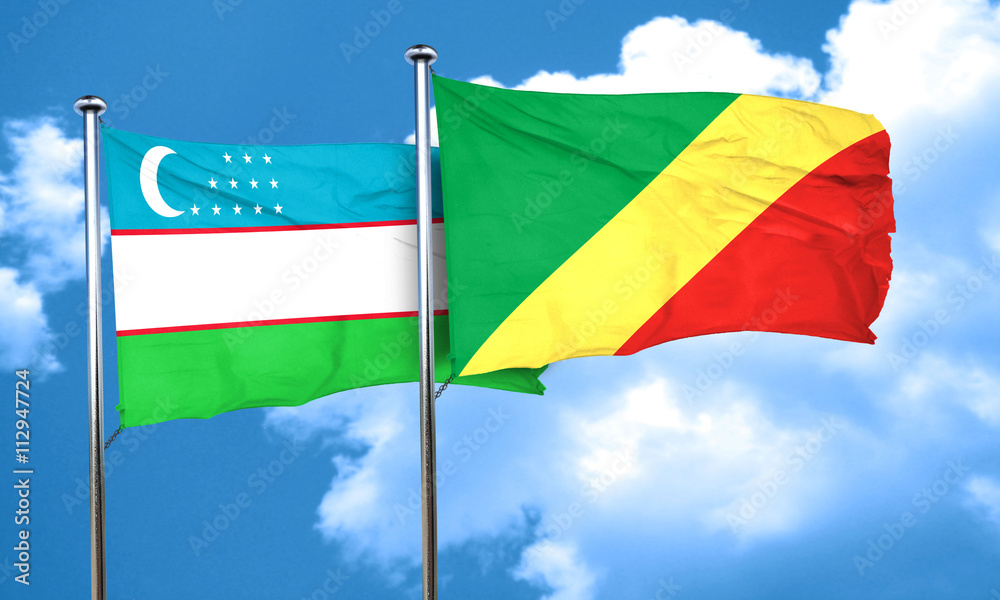 Uzbekistan flag with congo flag, 3D rendering Uzbekistan flag with congo flag, 3D rendering