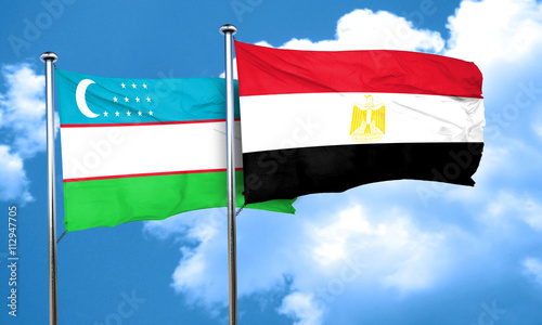 Uzbekistan flag with egypt flag, 3D rendering