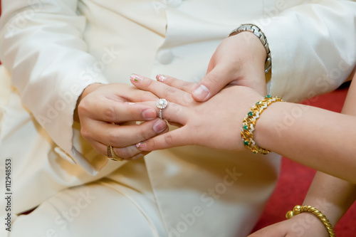 Wedding ring in Women hand :Focus on Ring