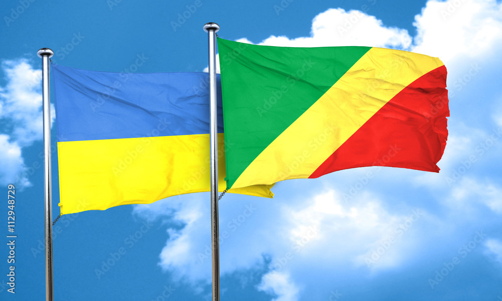 Ukraine flag with congo flag, 3D rendering Ukraine flag with congo flag, 3D rendering