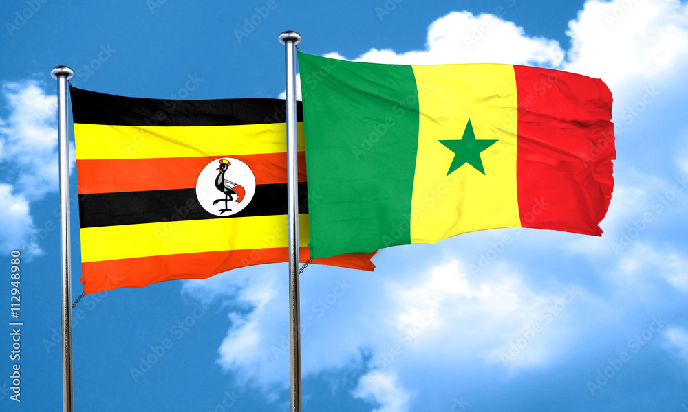 Fototapeta premium Uganda flag with Senegal flag, 3D rendering