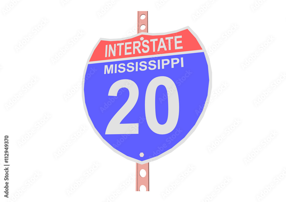 Interstate highway 20 road sign in Mississippi Interstate highway 20 road sign in Mississippi