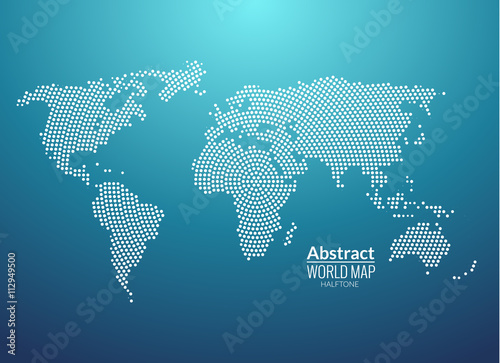 3d abstract world map planet, dot, global radial halftone concept