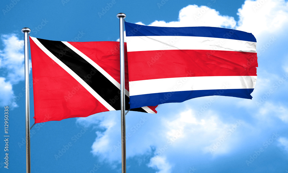 Trinidad and tobago flag with Costa Rica flag, 3D rendering Trinidad and tobago flag with Costa Rica flag, 3D rendering