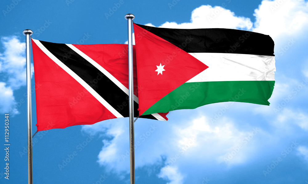 Trinidad and tobago flag with Jordan flag, 3D rendering Trinidad and tobago flag with Jordan flag, 3D rendering