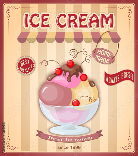 vintage banner with scoop currant ice cream