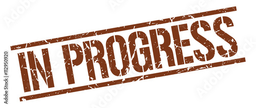 in progress brown grunge square vintage rubber stamp