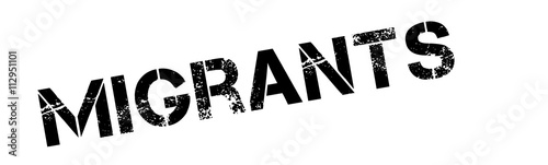 Migrants black rubber stamp on white