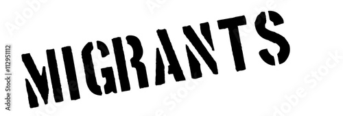Migrants black rubber stamp on white