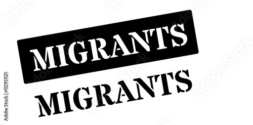 Migrants black rubber stamp on white