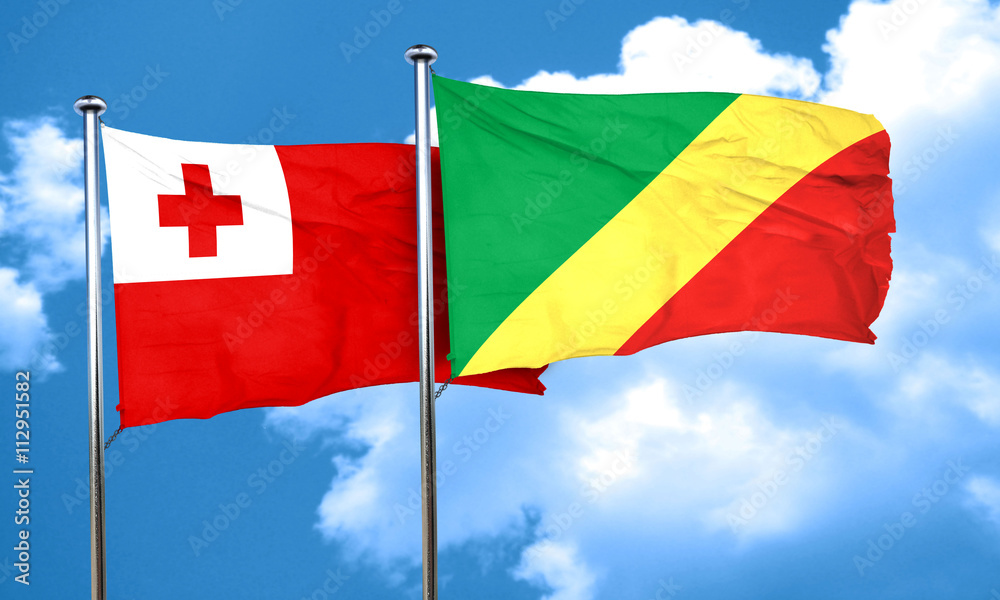 Tonga flag with congo flag, 3D rendering Tonga flag with congo flag, 3D rendering