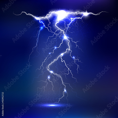 Vector lightning - isolated on blue background, luminous light effects