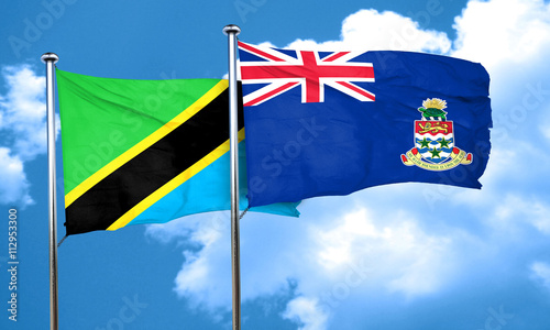 Tanzanian flag with Cayman islands flag, 3D rendering photo
