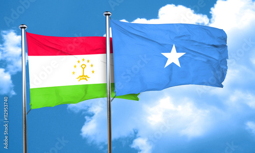 Tajikistan flag with Somalia flag, 3D rendering