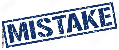 mistake blue grunge square vintage rubber stamp