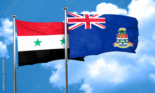 Syria flag with Cayman islands flag, 3D rendering photo
