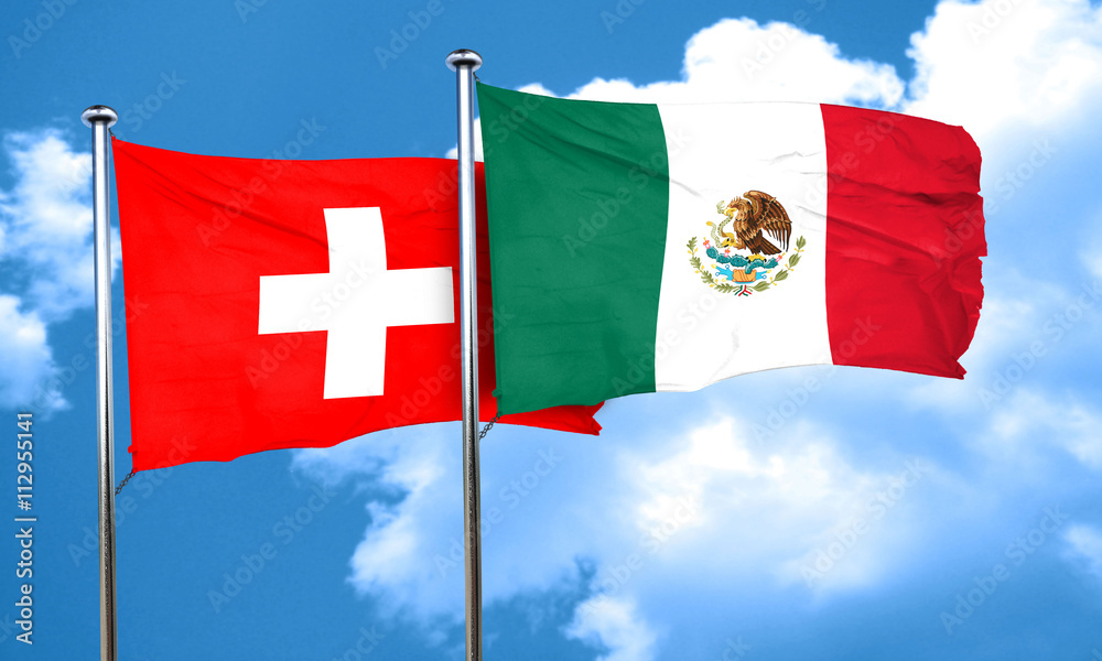 switzerland flag with Mexico flag, 3D rendering