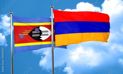 Swaziland flag with Armenia flag, 3D rendering