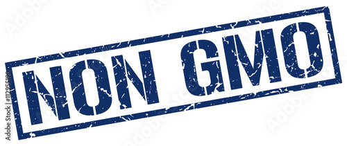 non gmo blue grunge square vintage rubber stamp