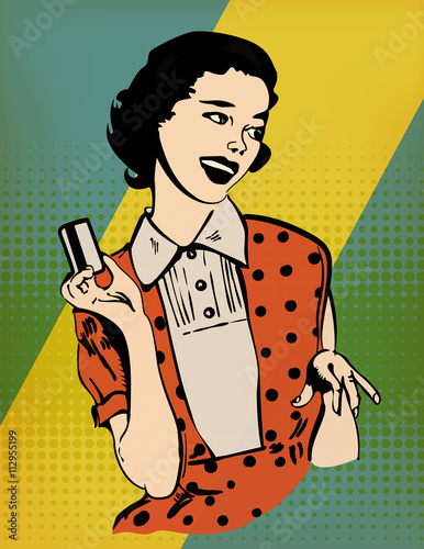 Retro woman with credit card