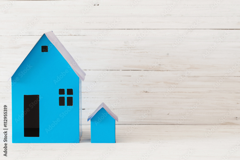 blue paper houses on white background blue paper houses on white background