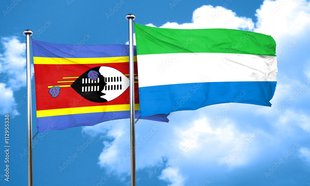 Swaziland flag with Sierra Leone flag, 3D rendering Swaziland flag with Sierra Leone flag, 3D rendering