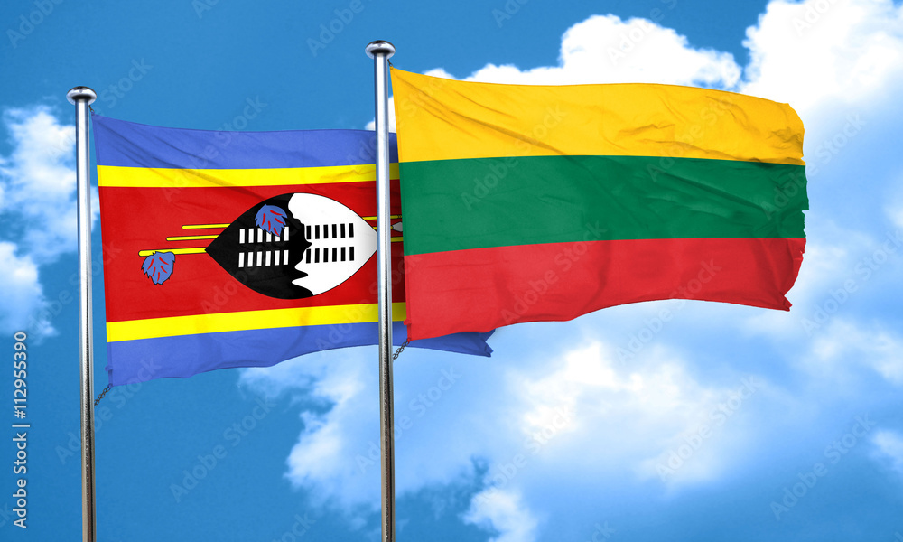 Swaziland flag with Lithuania flag, 3D rendering Swaziland flag with Lithuania flag, 3D rendering