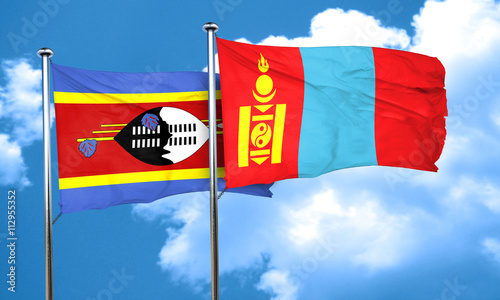 Swaziland flag with Mongolia flag, 3D rendering