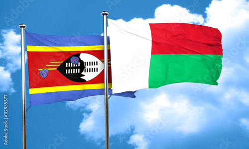 Swaziland flag with Madagascar flag, 3D rendering