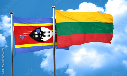 Swaziland flag with Lithuania flag, 3D rendering