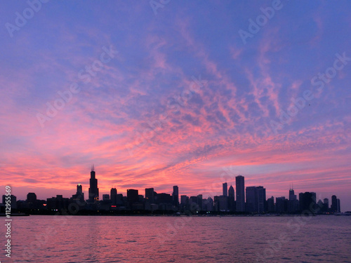 Beautiful Chicago skyline at sundown