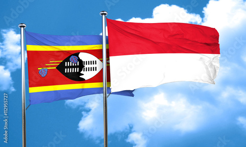 Swaziland flag with Indonesia flag, 3D rendering