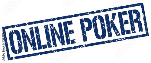 online poker blue grunge square vintage rubber stamp