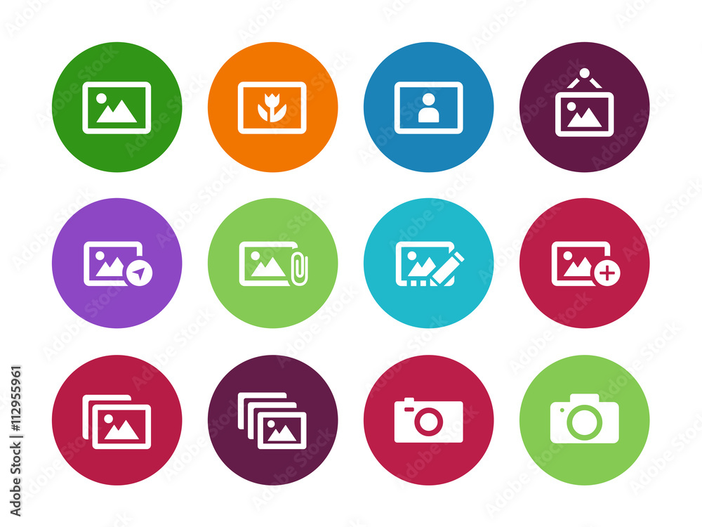Photographs and Camera circle icons. Photographs and Camera circle icons.